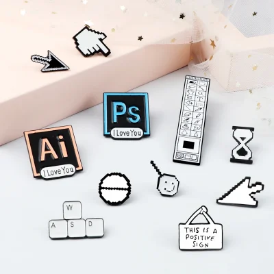 Classical Pixel Cursors Brooch Photoshop Toolbar Pins AI Quotes Enamel Hourglass Computer Window Icon Mouse Pointer Arrow Badges