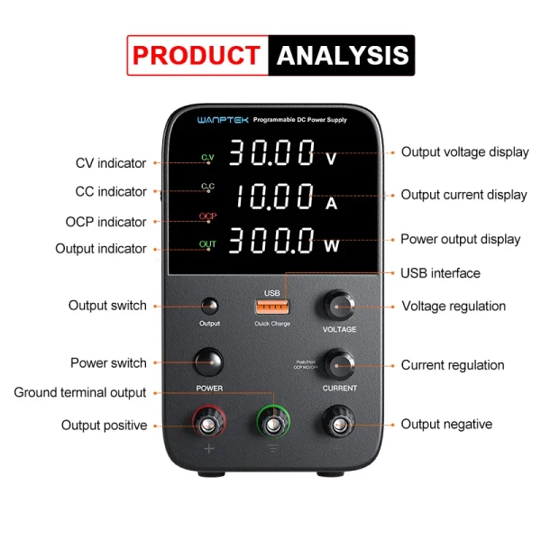Wanptek Programmable DC Power Supply WPS3010H Laboratory Maintenance Workbench 30V 10A Voltage Current Regulator AC 220V 110V