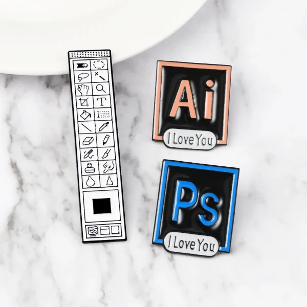 Classical Pixel Cursors Brooch Photoshop Toolbar Pins AI Quotes Enamel Hourglass Computer Window Icon Mouse Pointer Arrow Badges