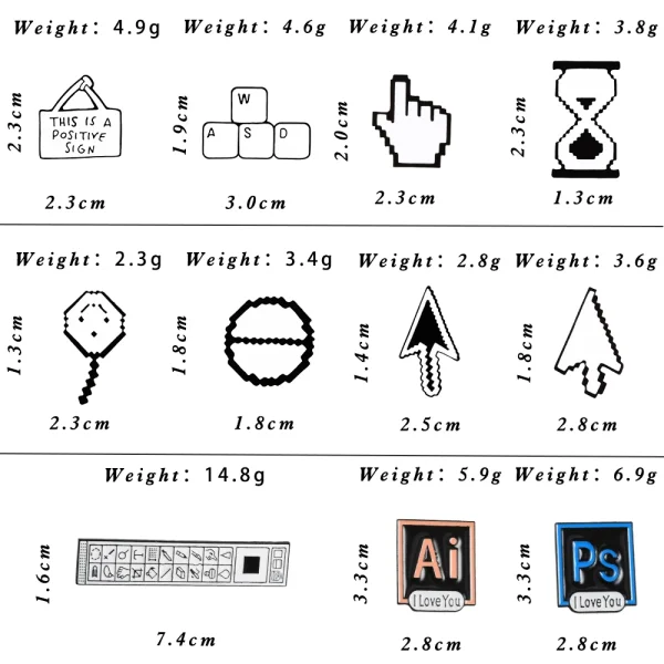 Classical Pixel Cursors Brooch Photoshop Toolbar Pins AI Quotes Enamel Hourglass Computer Window Icon Mouse Pointer Arrow Badges