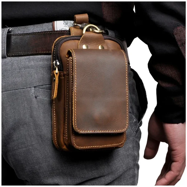 Fashion Quality Leather Small Summer Pouch Hook Design Waist Pack Bag Cigarette Case 6" Phone Pouch Waist Belt Bag 1609