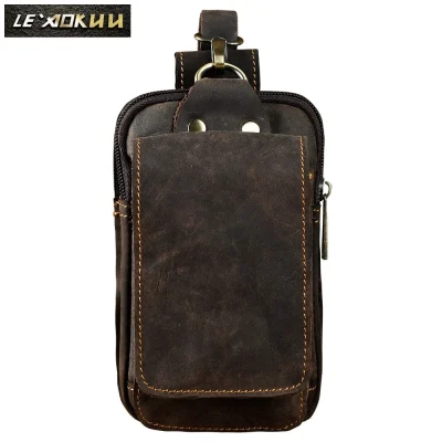 Fashion Quality Leather Small Summer Pouch Hook Design Waist Pack Bag Cigarette Case 6″ Phone Pouch Waist Belt Bag 1609