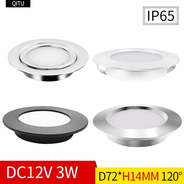 LED 12V downlight IP65 waterproof Camping car bathroom ceiling ultra-thin 24V cabinet light embedded 3W Showcase mini spotlight