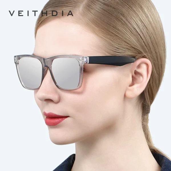 VEITHDIA Sunglasses Unisex Retro TR90 Square Photochromic Mirror Polarized UV400 Vintage Eyewear Sun Glasses For Men/Women 7018