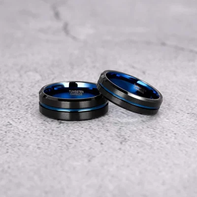 TIGRADE 6/8/10mm Blue&Black Mens Tungsten Carbide Ring Blue Line Design For Women Wedding Engagement Rings Fashion Size 6 -17