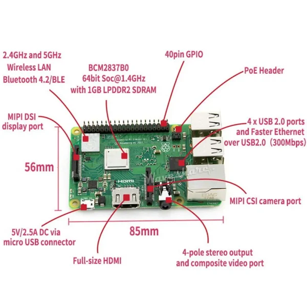Original Element14 Raspberry Pi 3 Model B/B+ 3B+ Plus,the Third Generation Pi A 1.4GHz 64-bit quad-core Cortex-A53 CPU
