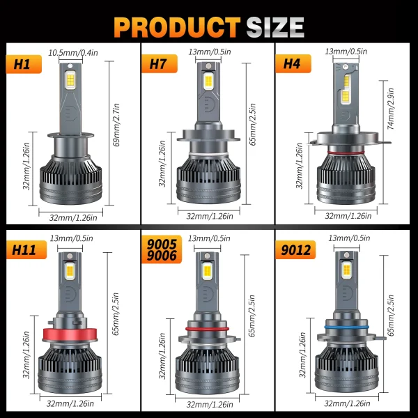 HYNBYZJ H7 H4 H11 LED Headlight 320W High Power H1 H8 H9 HB4 HB3 9005 9006 9012 Turbo Lamp 6000K White Car Light