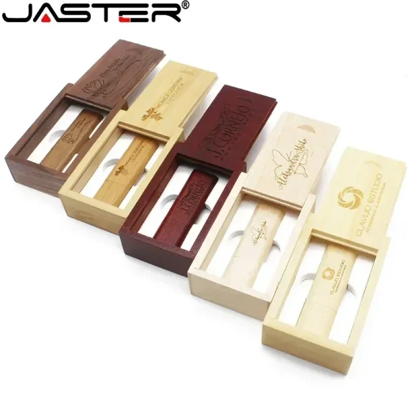 JASTER Free custom logo Wooden USB 2.0 flash drives Bamboo with Box Memory stick 16GB Pen drive 32GB 64GB Wedding gift USB stick