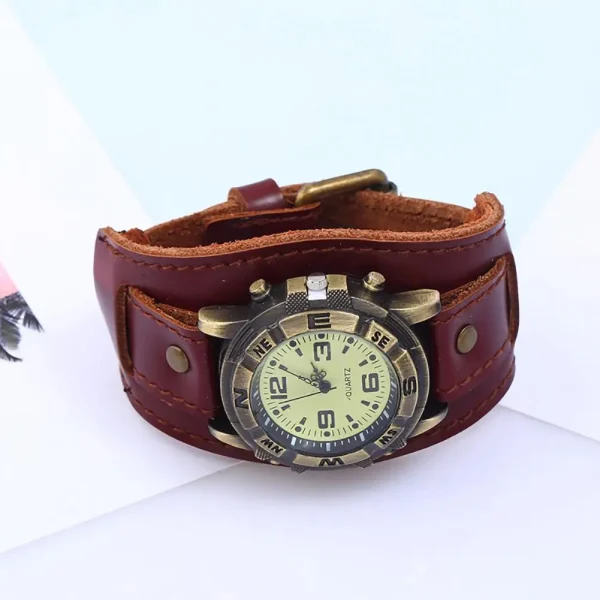 Vintage Faux Leather Quartz Wristwatch Punk Round Dial Wrist Watch Bracelet For Men Leather Wide Band Business Watch Wristwatch