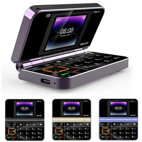 V8 Pro Foldable Flip Phone 2G Senior Mobile With Big Buttons, Flashlight & Multilingual Support Dual SIM Dual Standby