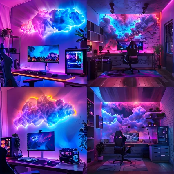 35.43 Inch Smart Cloud Lamp Compact Thundercloud Light Rhythm-Based Music Night Lamp Suitable for Indoor Use Bedroom Or Gaming