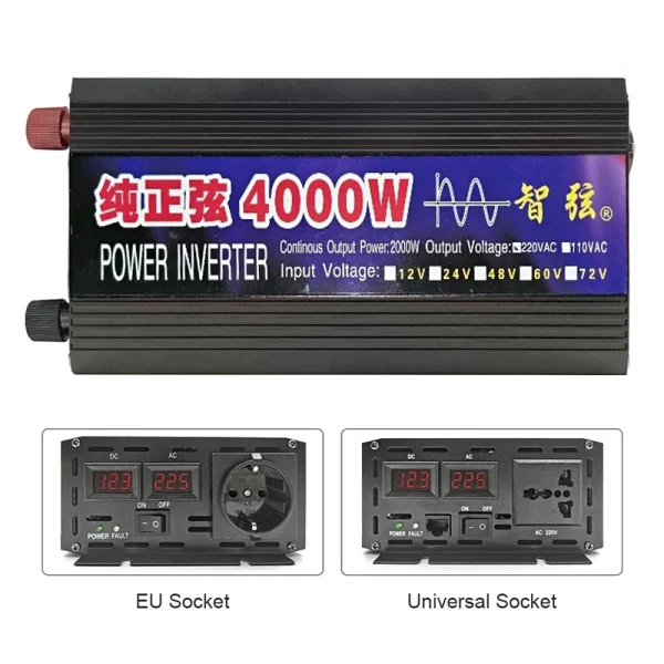 RDDSPON Pure Sine Wave Inverter 4000W 3000W DC 12V 24V to AC 220V 50Hz Portable Mobile Power Converter Solar Car Inverter