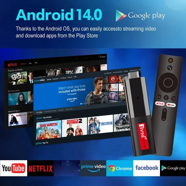 TV98 ATV Mini TV Stick Android 14 TV Stick HDR Set Top Box 8K Video WiFi 2.4/5G Streaming Smart TV Box for Network Media Player