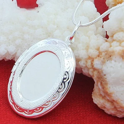 Silver Chain Necklace 925 Silver jewelry Round Photo Locket Pendant Necklace Charms Necklaces Snake Chain N313