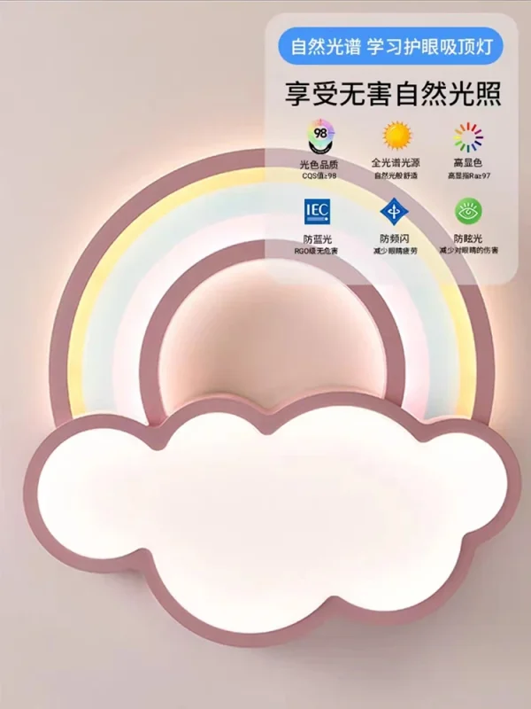 Children's Room Ceiling Lamp Cartoon Rainbow Clouds Simple And Warm Boys And Girls Bedroom Princess Room Light Fixtures