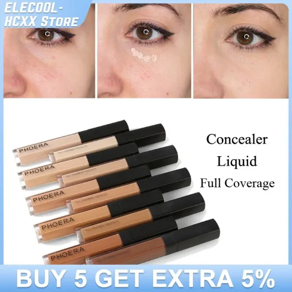 PHOERA 10Colors Liquid Concealer Foundation Cream Smooth Face Moisturizing Silky Long Lasting Scars Acne Cover Cosmetic Makeup