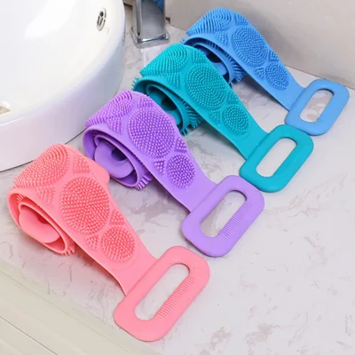 1pc Silicone Body Scrubber Shower Brush Bath Exfoliating Brush Belt Back Scrub Body Cleaner Cleaning Strap Bathroom Accessories