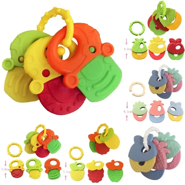 Silicone Teethers for Baby Things Newborn Chews Food Grade Teethers Training Bed Toy Baby fruit item Feeding Infant Rattle