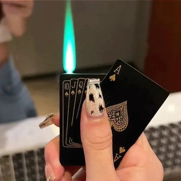 Unusual Torch Turbo Butane Gas Lighters Novelty Metal Playing Cards Jet Flame Poker Lighter Creative Windproof Outdoor Lighter