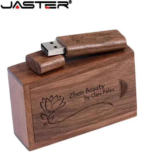 JASTER Free custom logo Wooden USB 2.0 flash drives Bamboo with Box Memory stick 16GB Pen drive 32GB 64GB Wedding gift USB stick