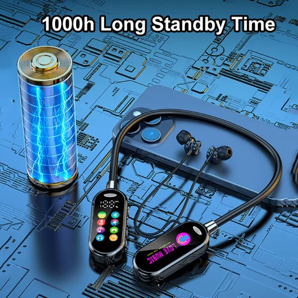 Color Screen Bluetooth 5.4 Earphones Neckband Headphones Wireless Headsets HiFi Stereo Noise Reduction Earbuds for Live Xiaomi