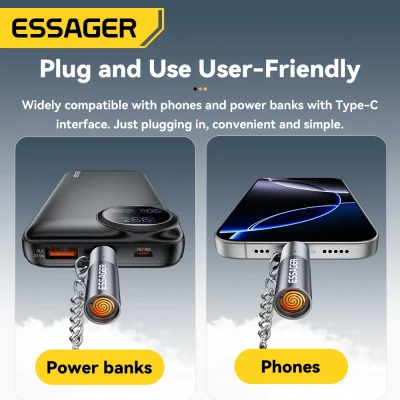 Essager USB-C Mini Lighter Tungsten Wire Blow-to-Ignite Safety for Air Travel No Flame Auto Shut-Off Typec Cigarette Lighter
