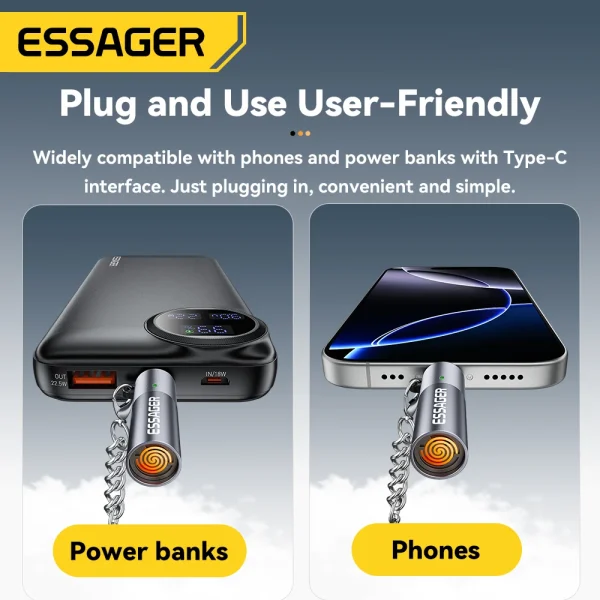 Essager USB-C Mini Lighter Tungsten Wire Blow-to-Ignite Safety for Air Travel No Flame Auto Shut-Off Typec Cigarette Lighter