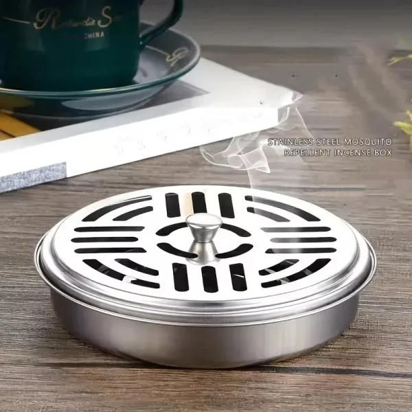 Mosquito Coils Holder Stainless Steel Mosquito Coil Box with Cover Round Mosquito Coil Tray Easy To Clean Anti-Mosquito Supplies