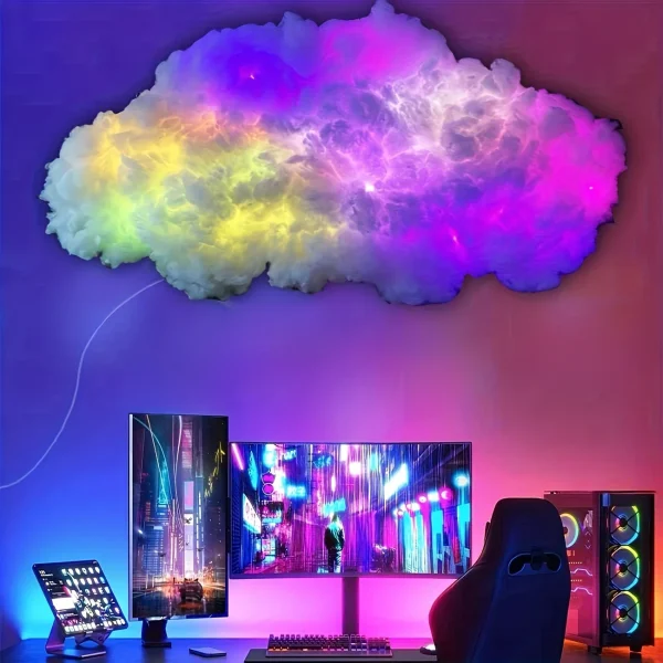 35.43 Inch Smart Cloud Lamp Compact Thundercloud Light Rhythm-Based Music Night Lamp Suitable for Indoor Use Bedroom Or Gaming