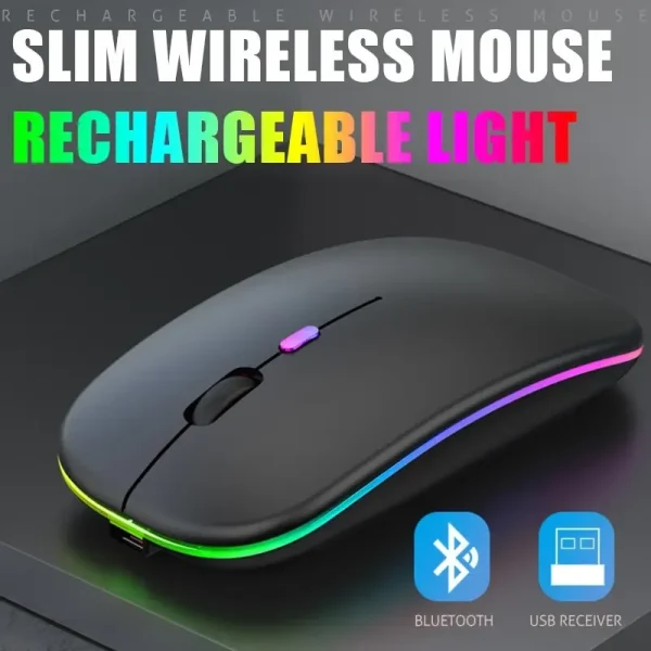 Wireless Bluetooth 5.2 Luminous Mouse USB Charging 2.4GHz Wireless Mouse 1600DPI Portable Gaming Mouse for Tablet Phone Computer