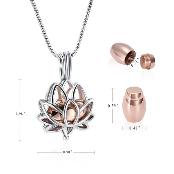 Stainless Steel Lotus Cremation Urn Pendant Jewelry Ash Memorial Keepsake Accessories Necklace Gold/Silver Color