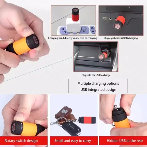 Mini Flashlight USB Rechargeable LED Multifunction Torch Lamp Pocket Keychain Flashlight Waterproof Outdoor Camping Light
