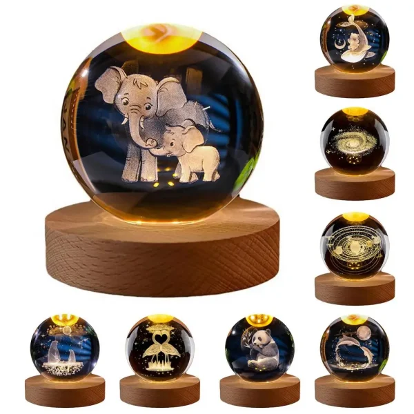 Glass Ball Night Light with Wooden Base 7 Color Changing User-friendly 3D Solar System Crystal Ball Night Light Home Decor