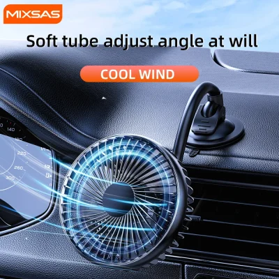 12V-24V 5Inch Car Single Head Bigger Fan 130 Universal ABS USB Black Cooler Auto Suction Cup Vehicle Seat Back 360° Rotation
