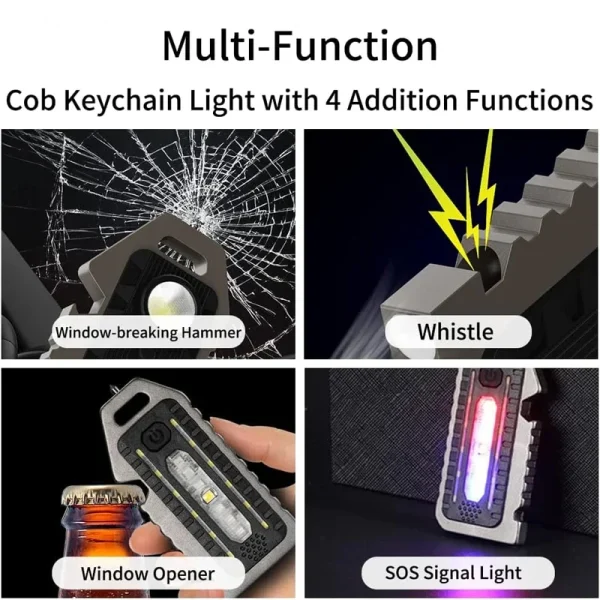 Cob Mini Flashlight Keychain Light, 500 Lumens Bright Rechargeable Small Multi-Function Work Pocket Light for Camping