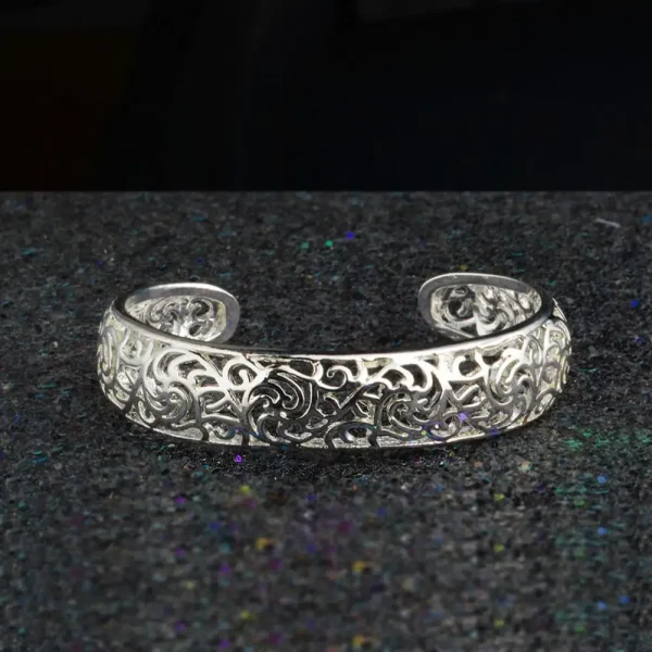 925 Silver Cuff Bracelet Opening Exquisite Hollow Women Bracelet Silver Color Carved Pattern Retro Bangle Party Wrist Jewelry