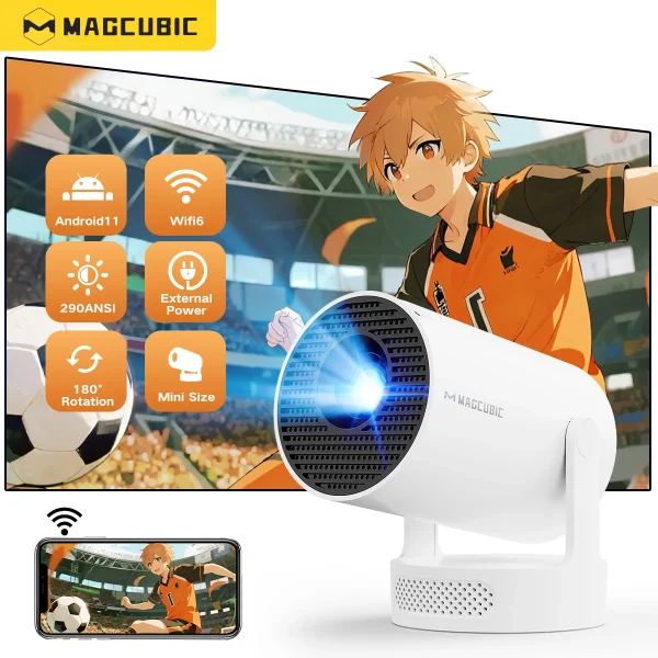 Magcubic 4K Android 11 Portable Projector 8000 Lumens WiFi 6 BT5.4 Outdoor Theater 5W HiFi Speaker 720P HD Supported HY300 Pro+