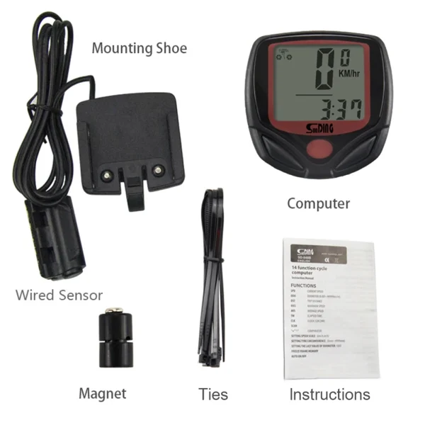 SUNDING 548B Waterproof MTB Bike Wire Speedometer Cycling Digital LCD Odometer