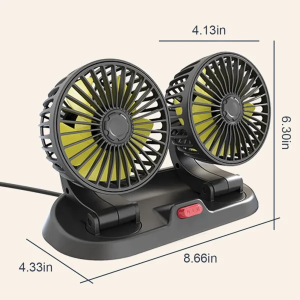 Car Cooling Fan 360° Adjustable Dual Head Cooling Air Fan Brushless Motor Low Noise Automobile Vehicle Fan Micro USB for Car Use