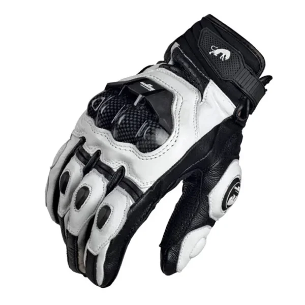 Leather Motorcycle Gloves Black White Racing Genuine Leather Bike Motorbike Road Racing Team Glove Waterproof Men Summer Winter