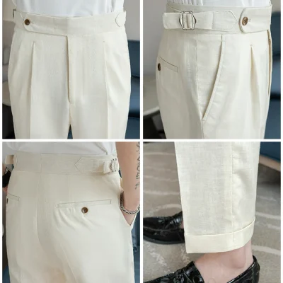 90% Linen 10% Cotton 2024 Suit Pants Naples Breathable Casual Pants Men’s Height Suit Pant M-3XL Men’s Straight Pants