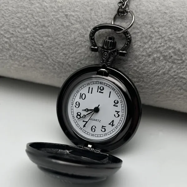 Vintage-Style Clever Crow Exquisite Pocket Watch - Quartz Movement, Round Dial, Unique Black Necklace Souvenir Gift For Children