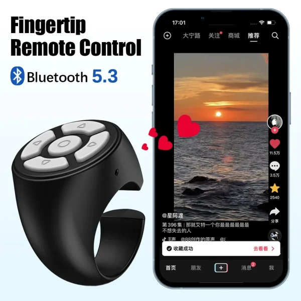 Scrolling Ring Wireless Finger Shutter Remote Control Page TurnerMobile Phone Controller Bluetoothcompatible For Home Travel Car