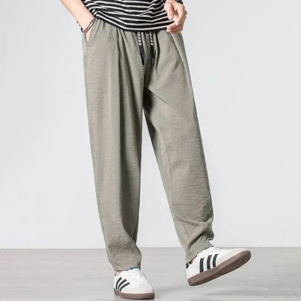 Summer Men's Ice Silk Pants Breathable Joggers Streetwear Cotton Linen Sweatpants Casual Pants Hawaiian Vacation Loose Trousers