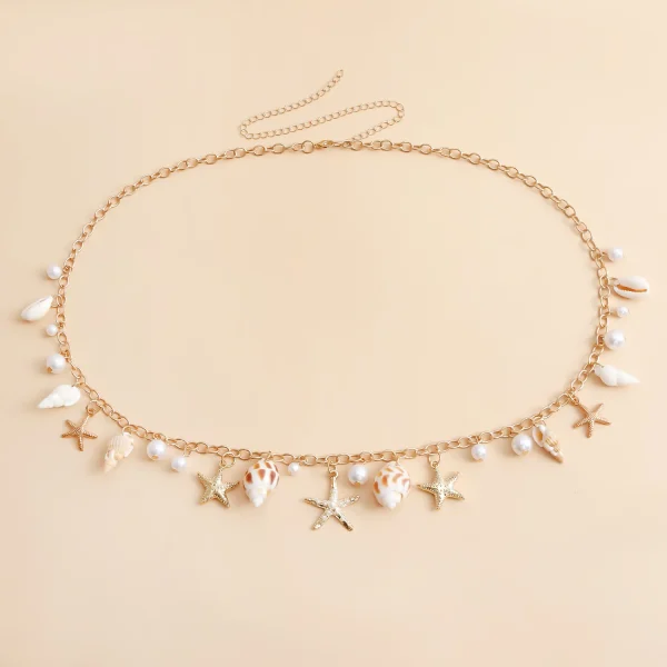 Bohemian Summer Beach Shell Waist Chain for Women Seaside Imitation Pearl Starfish Conch Pendant Body Chain Fashion Jewelry Gift
