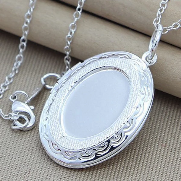 Silver Chain Necklace 925 Silver jewelry Round Photo Locket Pendant Necklace Charms Necklaces Snake Chain N313
