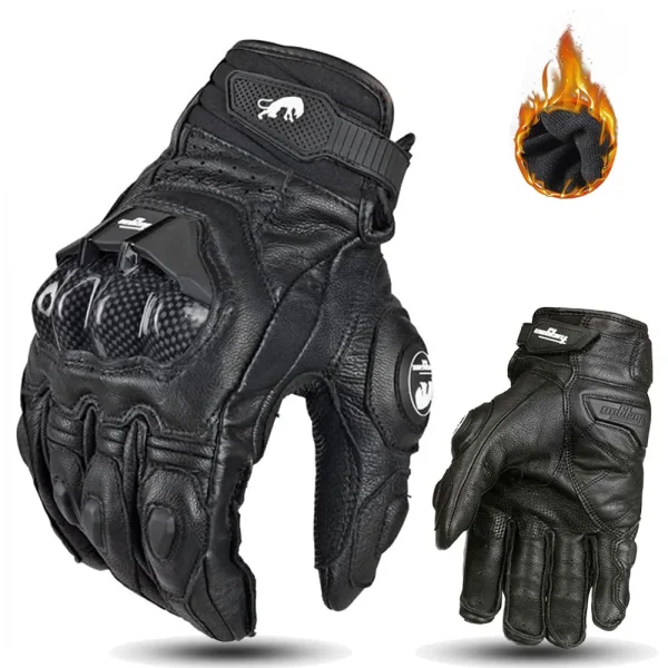 Leather Motorcycle Gloves Black White Racing Genuine Leather Bike Motorbike Road Racing Team Glove Waterproof Men Summer Winter