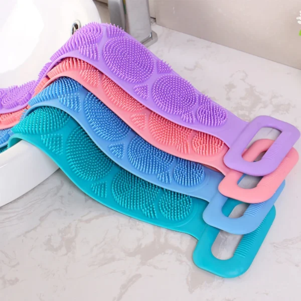 1pc Silicone Body Scrubber Shower Brush Bath Exfoliating Brush Belt Back Scrub Body Cleaner Cleaning Strap Bathroom Accessories