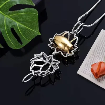 Stainless Steel Lotus Cremation Urn Pendant Jewelry Ash Memorial Keepsake Accessories Necklace Gold/Silver Color