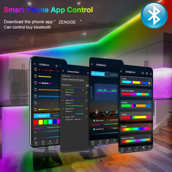 WS2812B LED Strip Bluetooth Music USB Controller Kit Individually Addressable Smart RGB LED Tape 30/60/74/96/144Leds/m DC5V